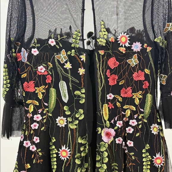 Teri Jon Black Dress with Colorful Floral Embroidery - Picture 7 of 11